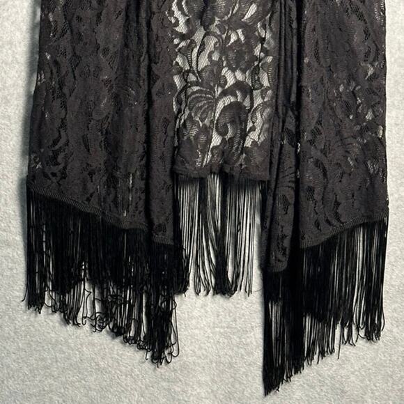 You Are Not Alone Sz Large Black Lace Fringe Hem Robe Kimono Cardigan whimsygoth - Picture 8 of 9